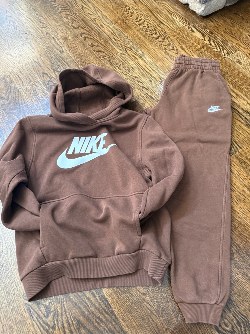 Nike Kids Brown Hoodie & Jogger Set with White Logo